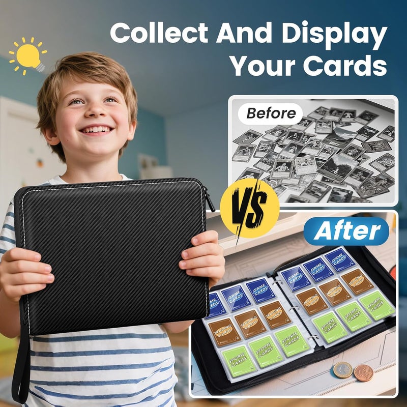 lanfrom Trading Card Binder with Sleeves, 9 Pocket Trading Card Binder Premium 720 Double Sided Pocket PU Card Collection Binder, Collectible Card Albums Card Folder for Sports Cards, Game Cards - Image 4